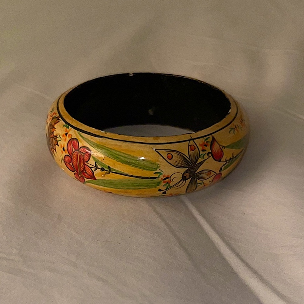 Hand painted wooden cuff bracelet